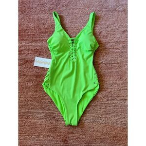 TiNiBiKiNi One Piece Swimsuit XS Citrus Green Lace Up Ribbed Monokini